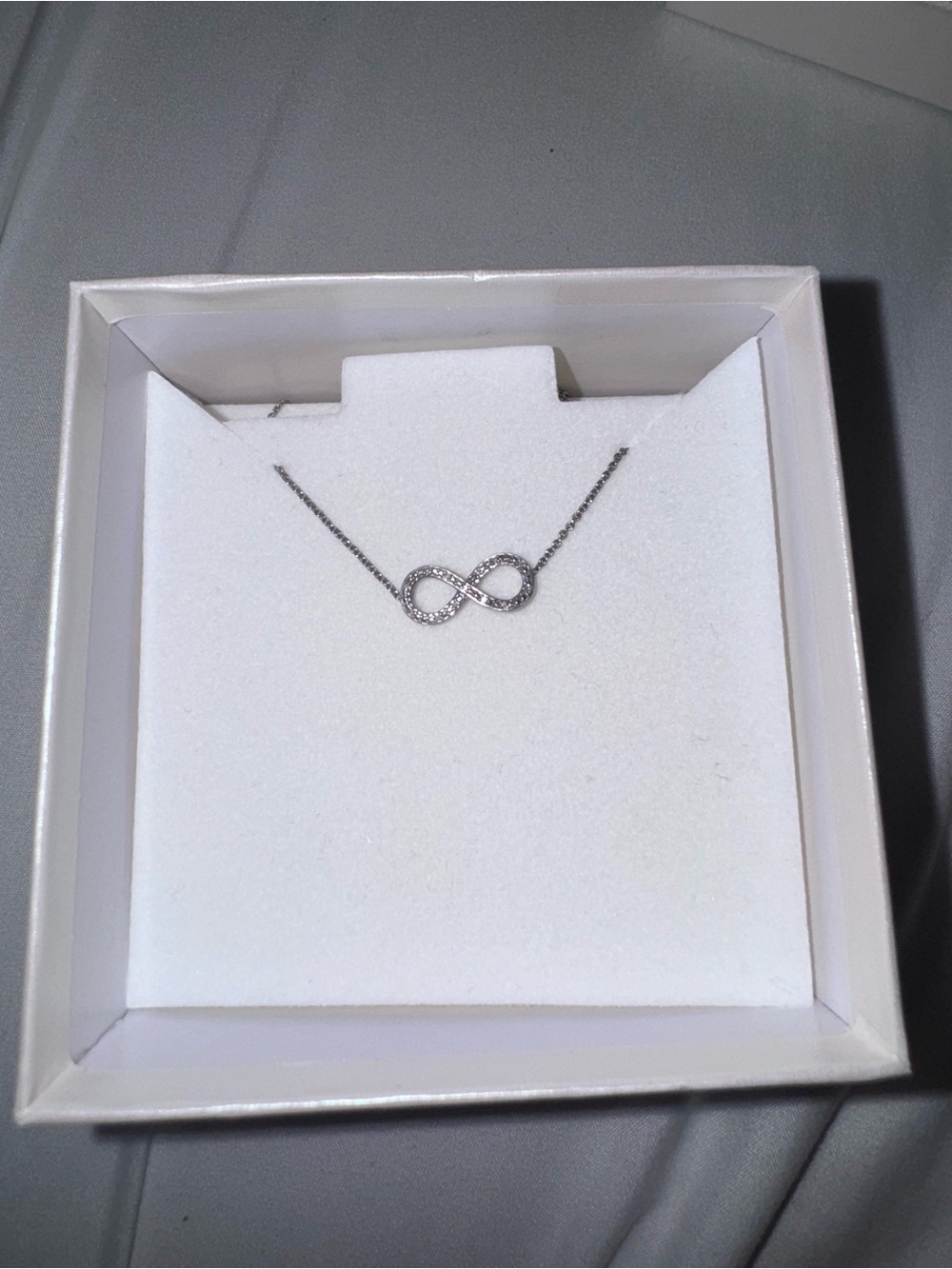 Delicate Infinity Necklace in Silver with Pavé Accents
